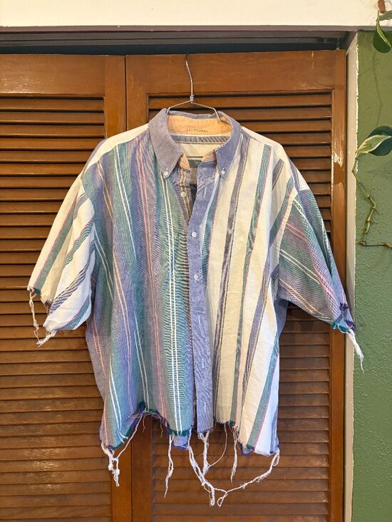 Silverman Tops - Silverman stripe buttondown raw hem masc crop fit unsex M